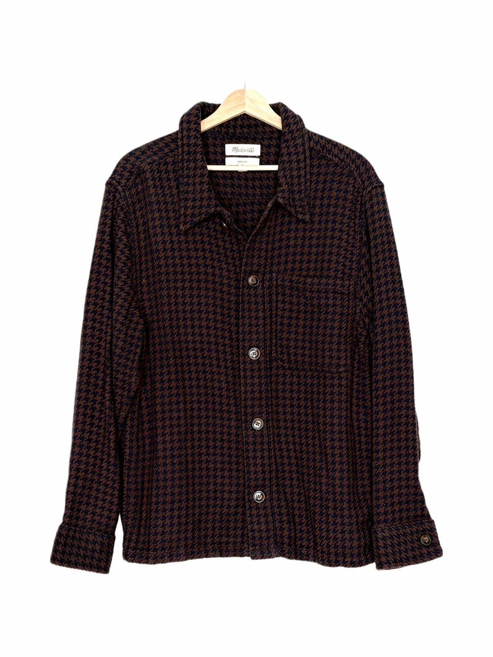 Madewell Men’s Brown & Navy Houndstooth Button-Up Shirt Jacket Small Easy Fit